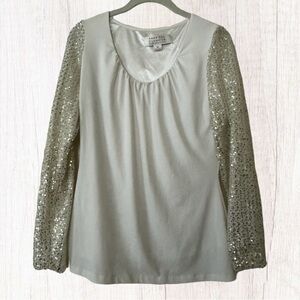 Badgley Mischka American Glamour Off White Sequin Sleeve Blouse Top Sz Medium